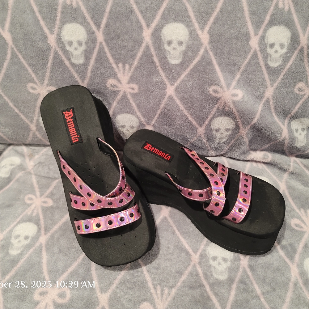 Demonia Black and Pink Platform Sandals